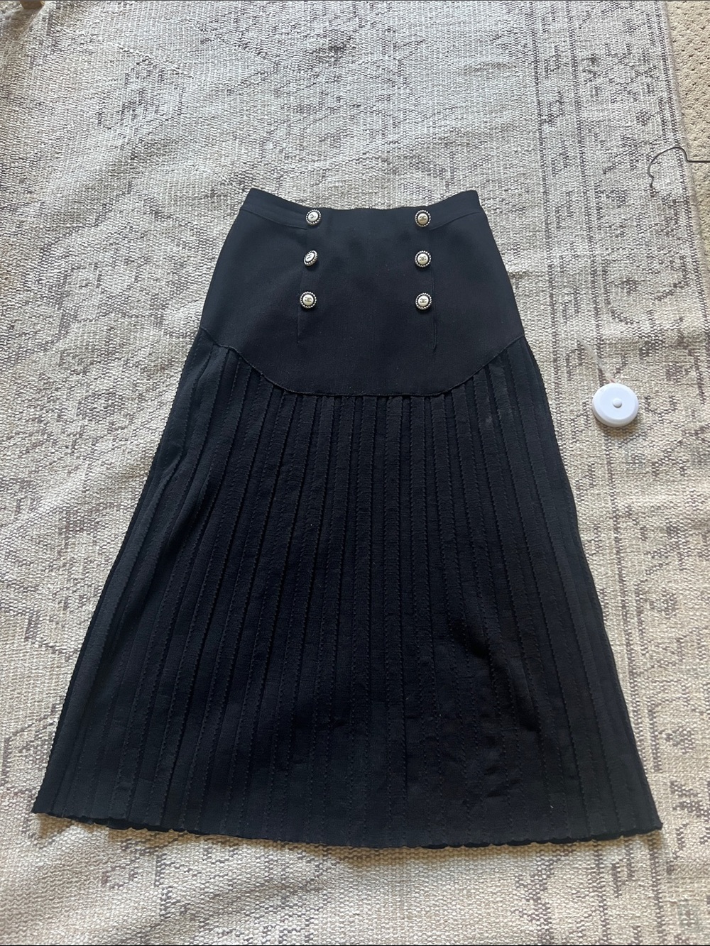 CHANEL Black Midi Knit Skirt with Signature Sailor StyleButtons